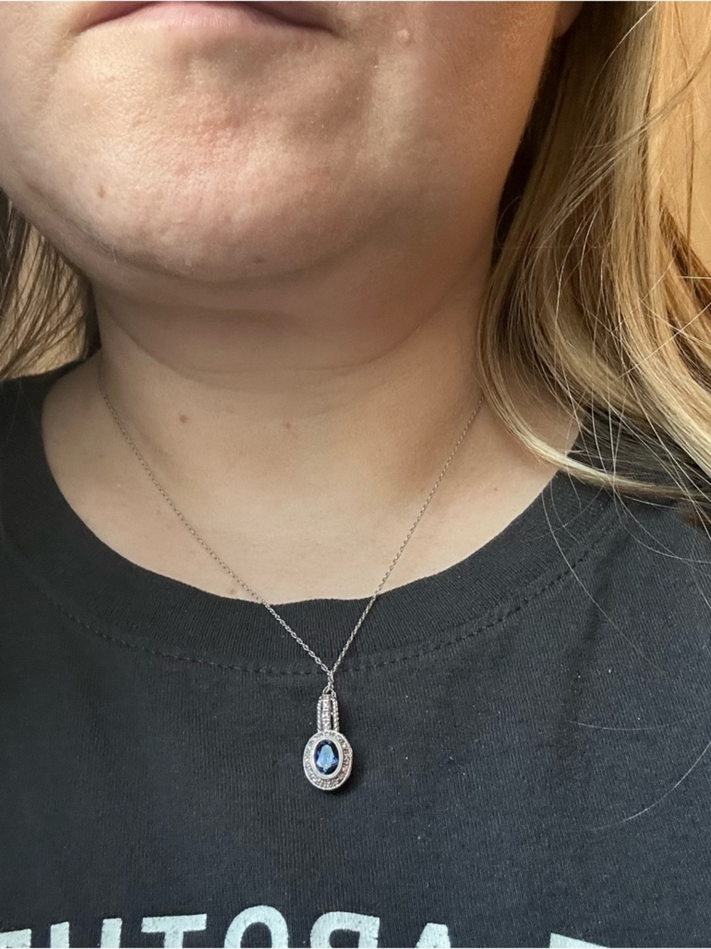 10K White Gold Sapphire Blue Pendant Necklace Halo Vintage Style - Picture 2 of 7